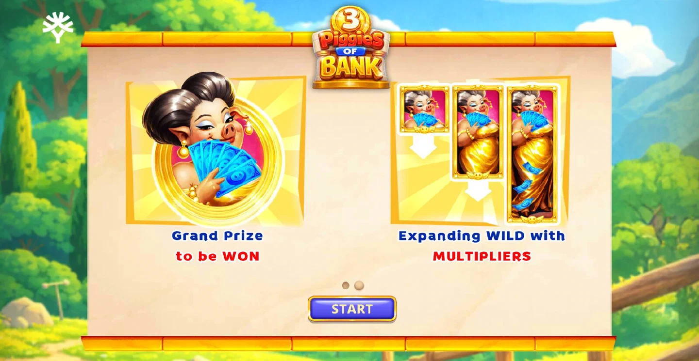 Introskärmen i 3 Piggies of Bank, samma vy som möter dig i mobilen